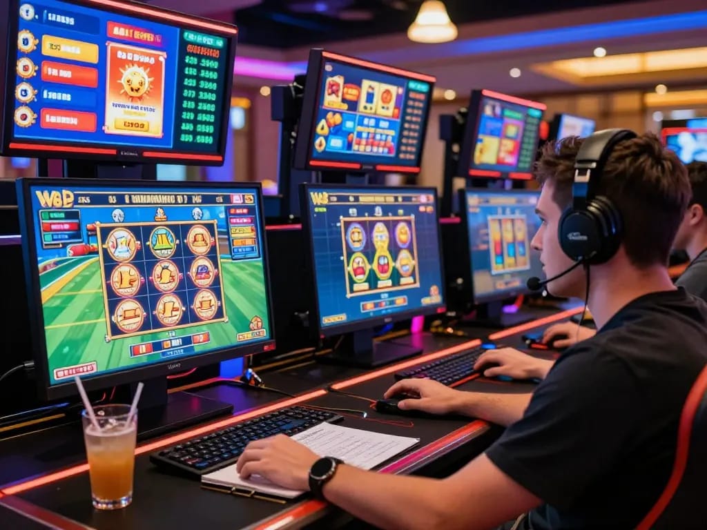 Engaged player at https://tt888.de.com enjoying vibrant online casino games with multiple screens