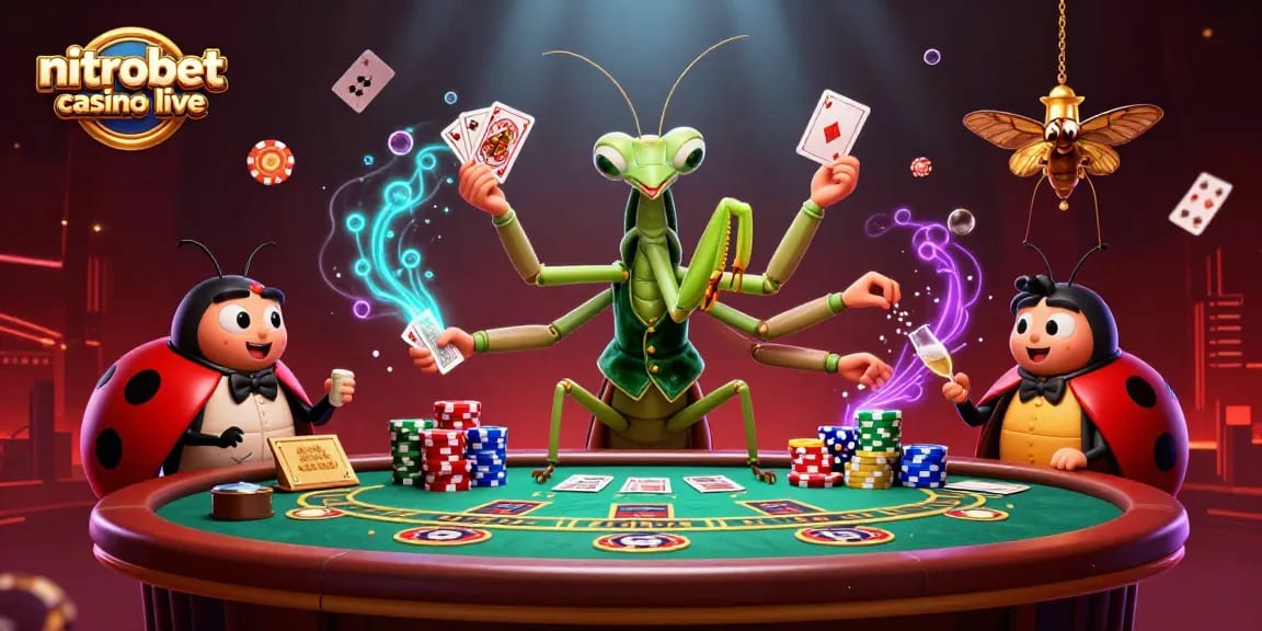 Gioca nel nitrobet casino live con croupier reali e tavoli emozionanti, in un'illustrazione vibrante.