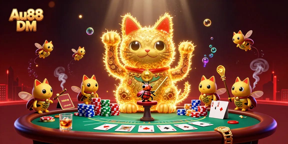 Experience the vibrant world of Au88 DM as animated fireflies and casino elements come alive in this engaging 3D scene.