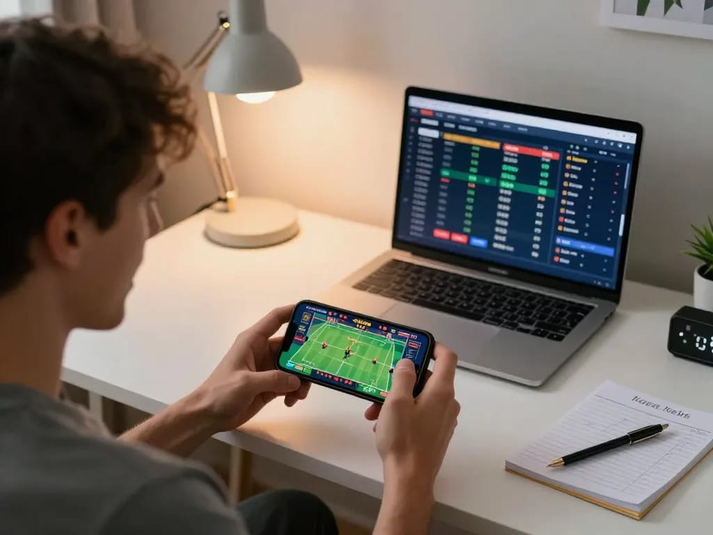 Person engaged in sports betting on smartphone, exemplifying vipwin1 excitement with responsible gaming elements present
