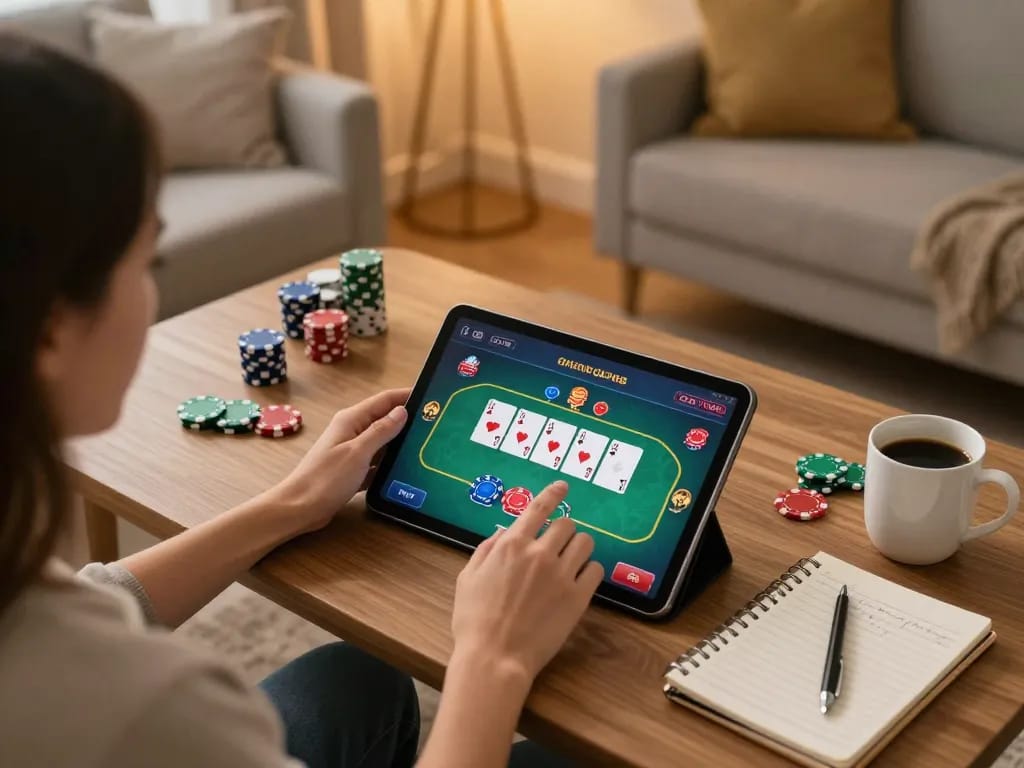 Engaging scene of online casino gaming at trang chủ hm88 with player strategies visible on tablet screen