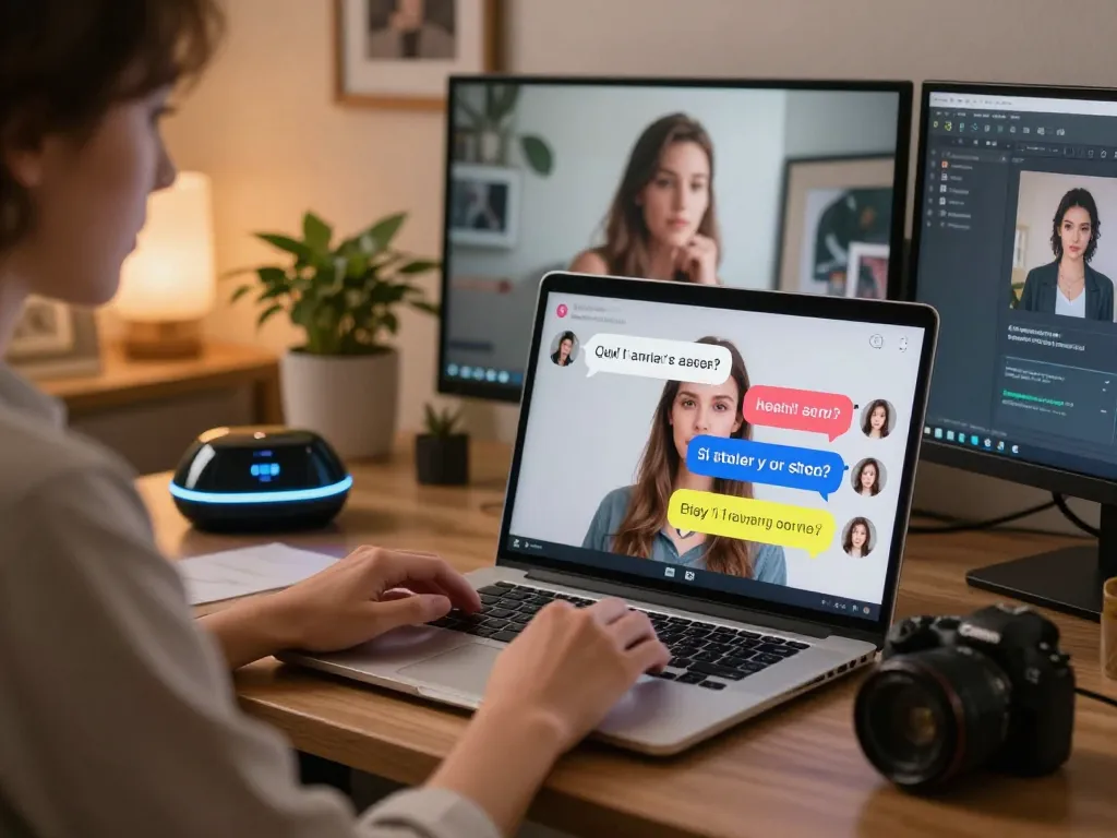 Interactive sex ai chat session in cozy home office setup with modern tech.