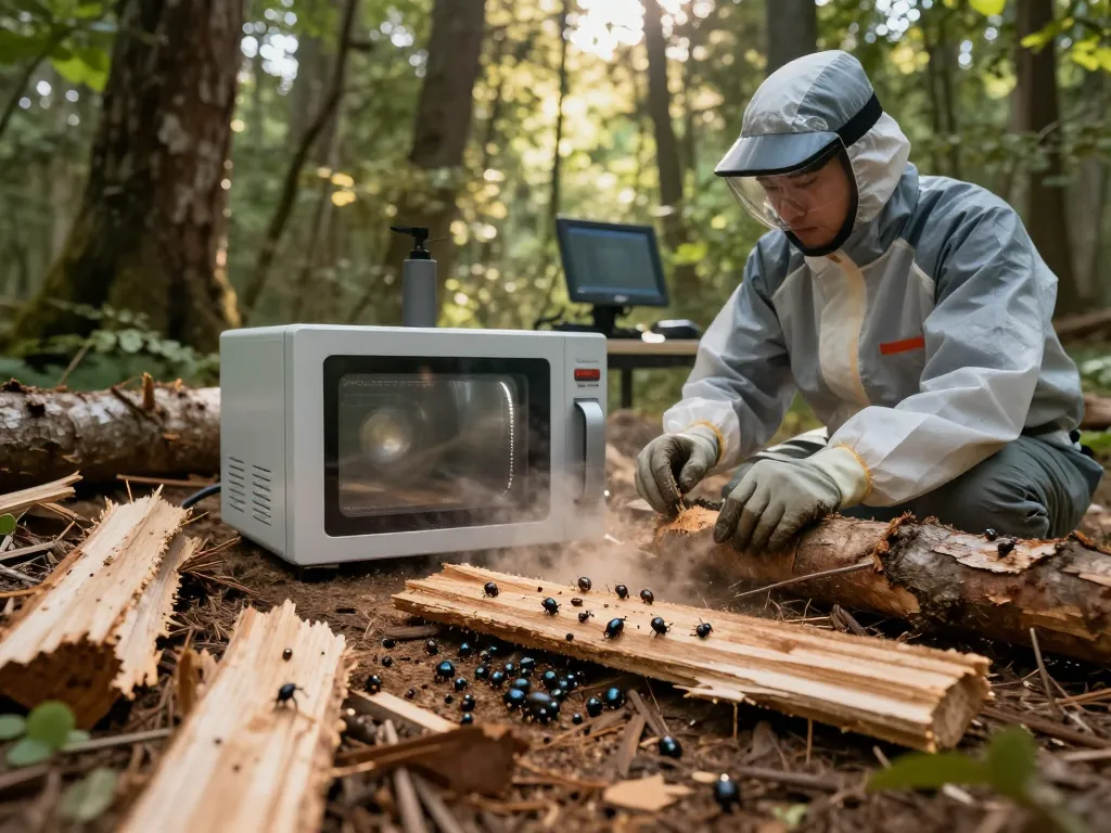 Utilizzare la sterilizzazione al microonde per eliminare gli scarafaggi del legno in un ambiente naturale di legno.