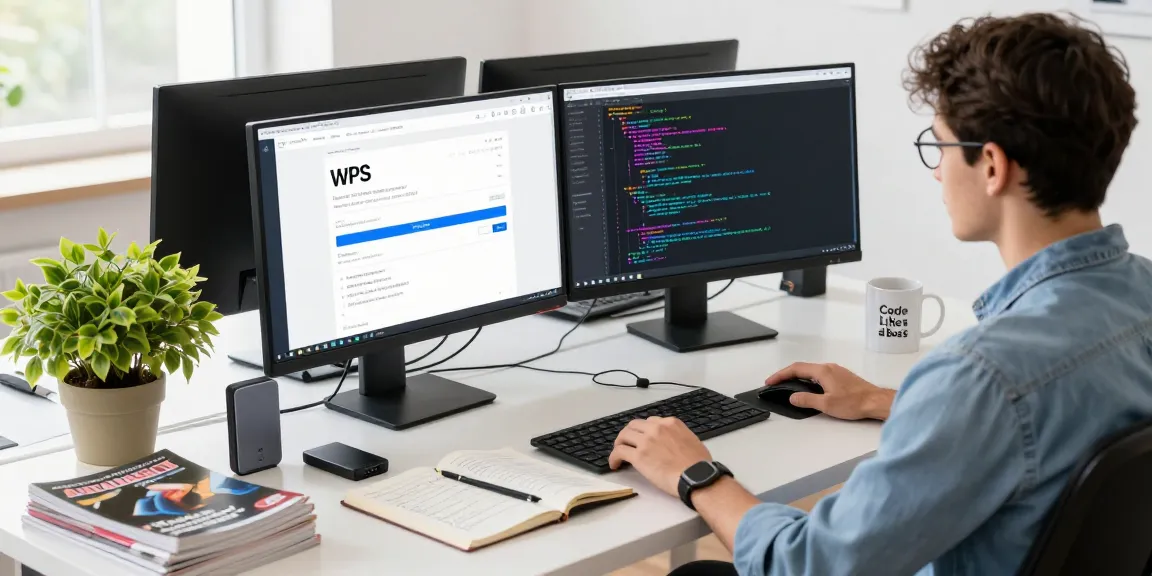 Young professional coding with WPS Download on screen in modern office