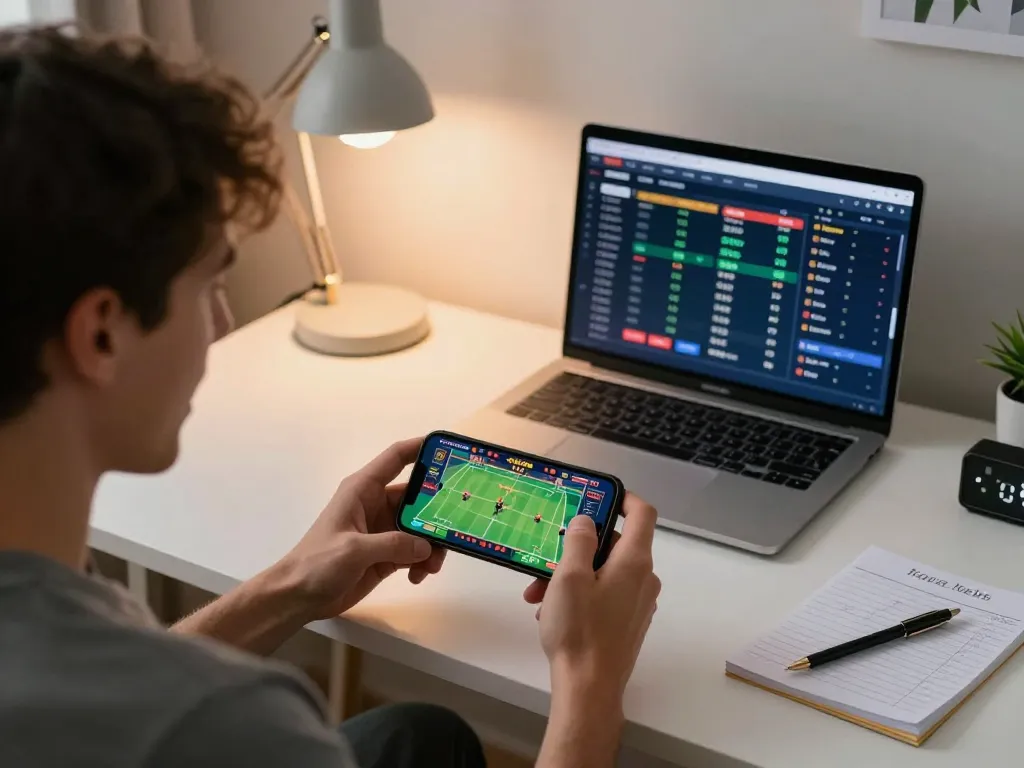 Person engaged in sports betting on smartphone, exemplifying vipwin1 excitement with responsible gaming elements present