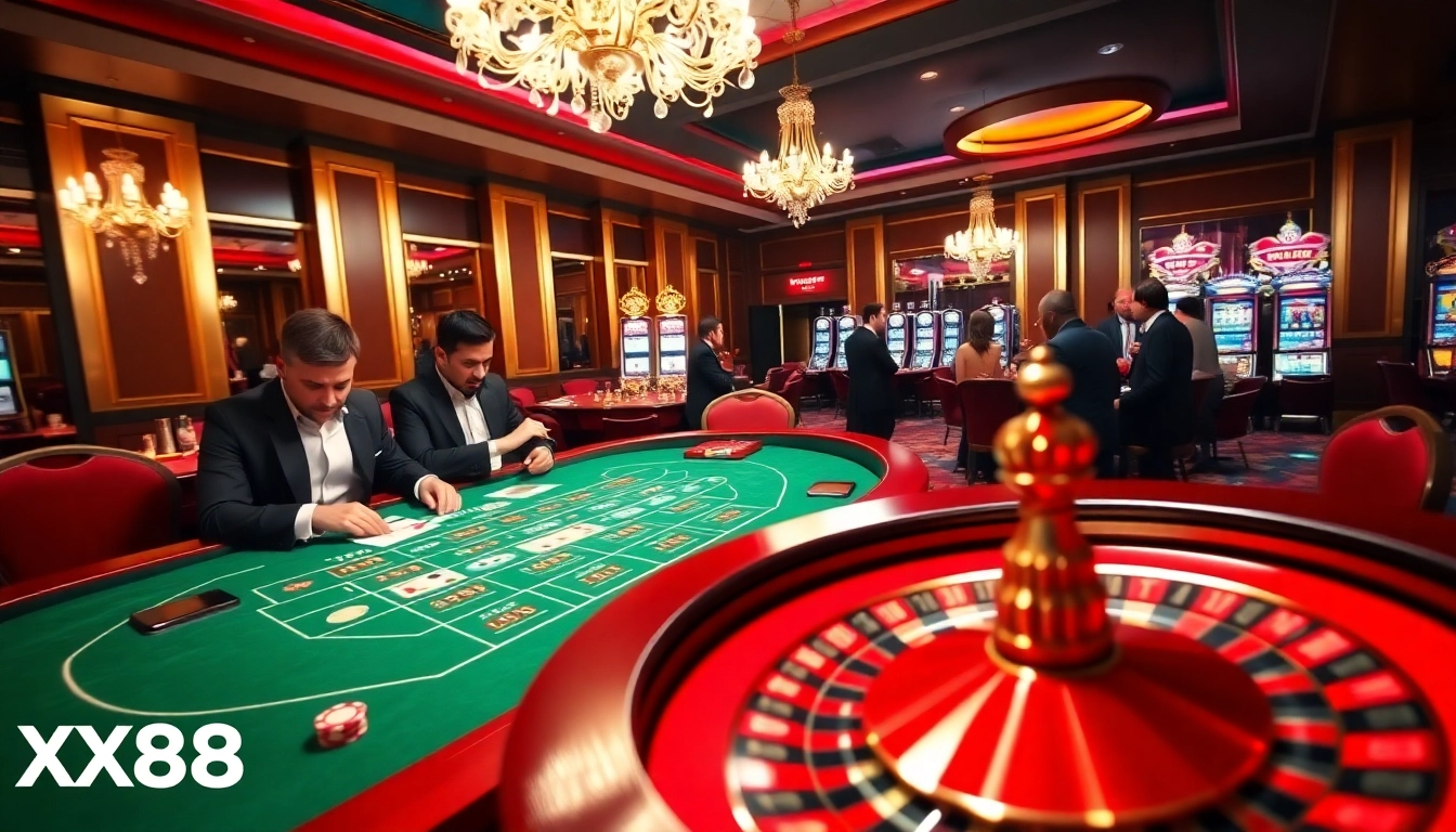 Experience the thrill of Baccarat at XX88 casino with elegant players and vibrant excitement.