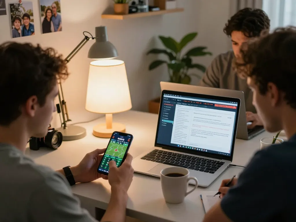 MM88 ZO users engaging in live betting on their smartphones, showcasing a dynamic home gaming atmosphere.