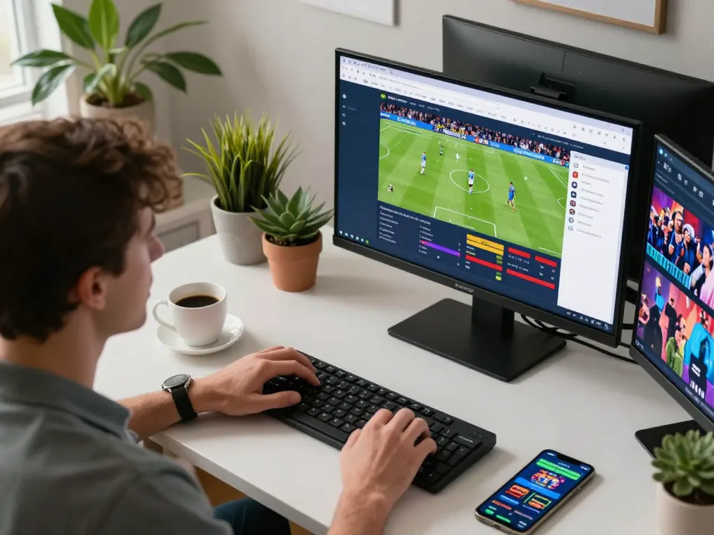 Engaging online sports betting experience at home showcasing nhà cái tr88's platform with live match odds.