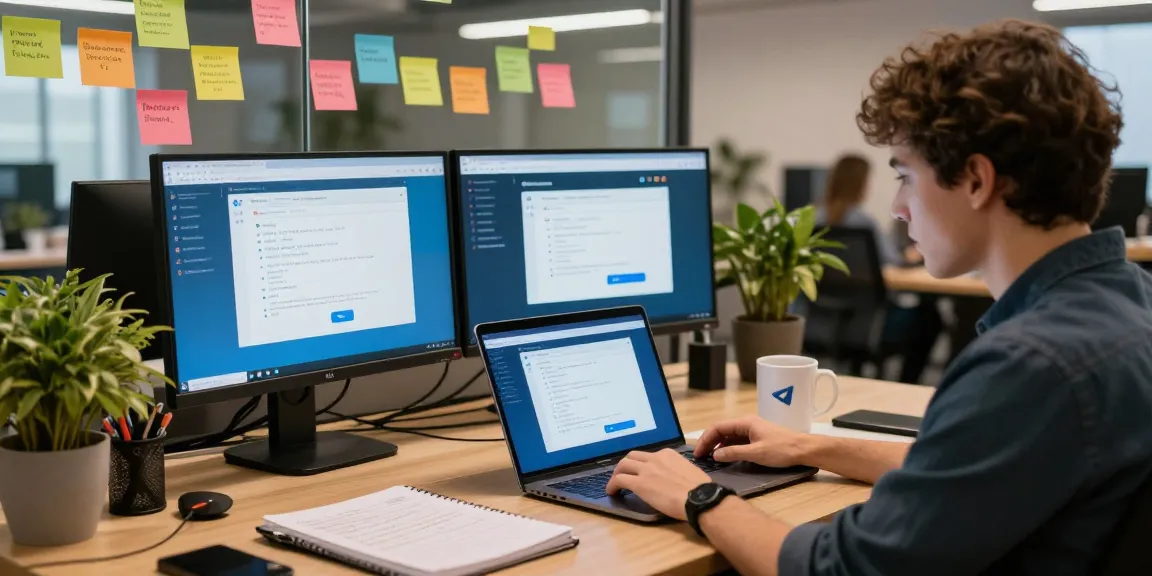 Engaged user utilizing the Telegram web version on a modern laptop in a collaborative workspace.
