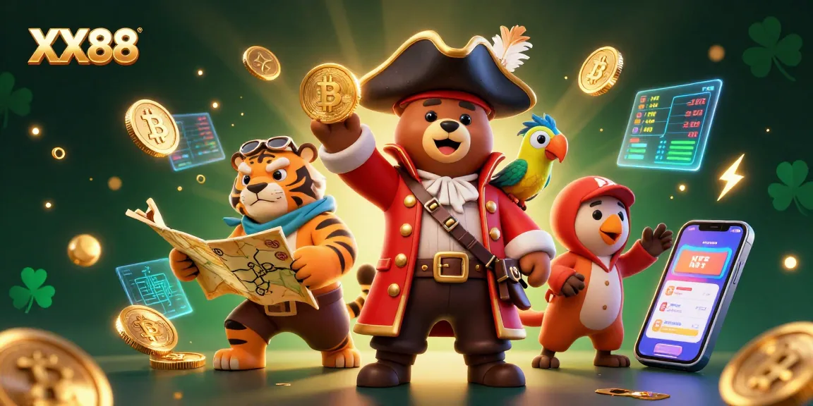 Engage with the exciting world of XX88, featuring colorful characters and crypto elements in a dynamic casino setting.