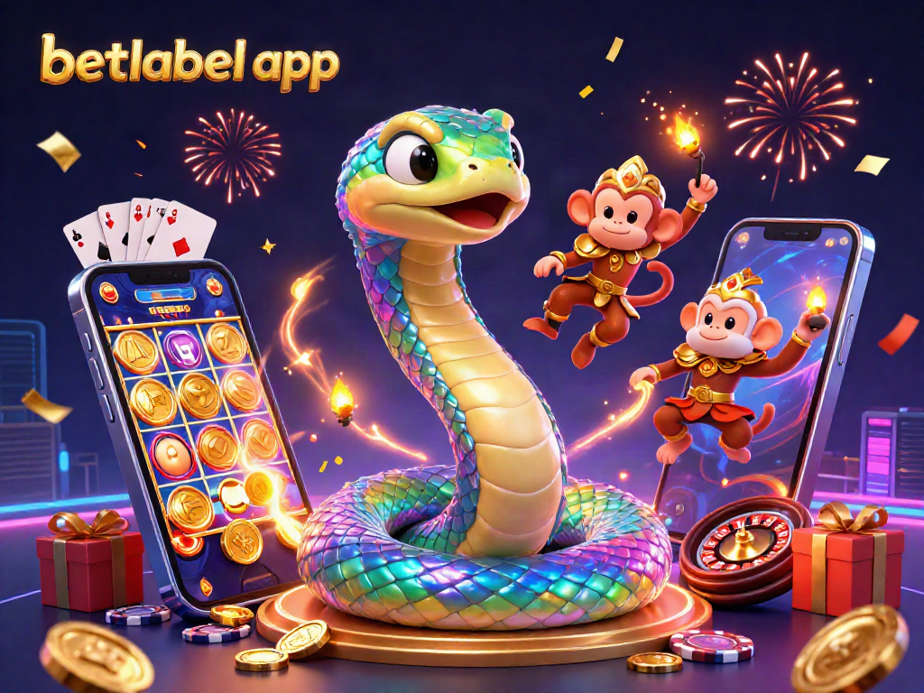 Experience the excitement with the betlabel app, featuring a vibrant 3D scene of colorful gaming elements.