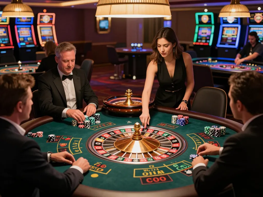 Players engaging in a thrilling roulette game at 33winn casino, chips laid on the table.